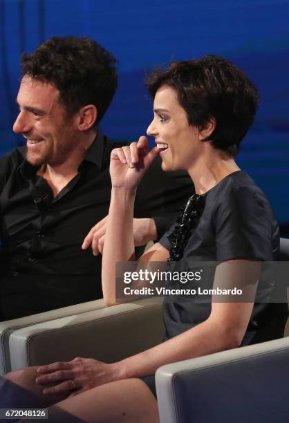 Elio Germano and Micaela Ramazzotti attend 'Che Tempo Che Fa' Tv Show on April 23, 2017 in Milan, Italy.