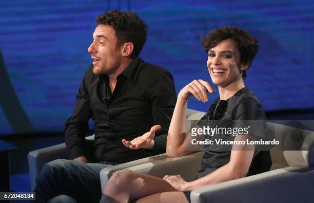 Elio Germano and Micaela Ramazzotti attend 'Che Tempo Che Fa' Tv Show on April 23, 2017 in Milan, Italy.