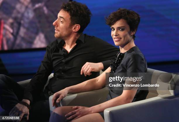 Elio Germano and Micaela Ramazzotti attend 'Che Tempo Che Fa' Tv Show on April 23, 2017 in Milan, Italy.