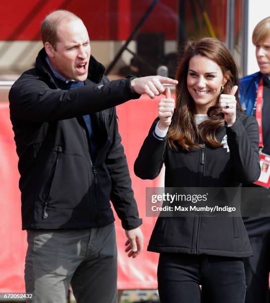 Prince William, Duke of Cambridge and Catherine, Duchess of Cambridge attend the start of the 2017 Virgin Money London Marathon on April 23, 2017 in...