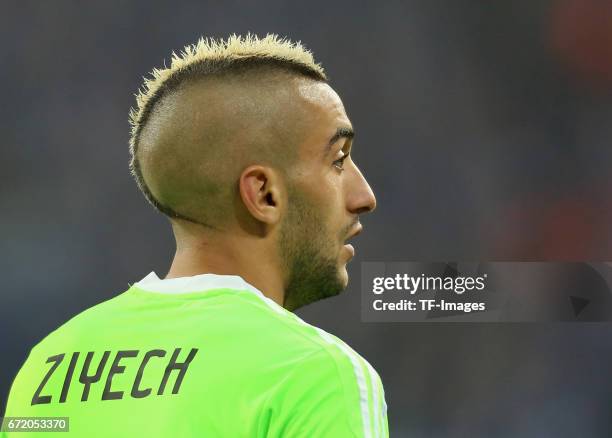 Hakim Ziyech of Ajax Amsterdam looks on during the UEFA Europa League quarter final second leg match between FC Schalke 04 and Ajax Amsterdam at...