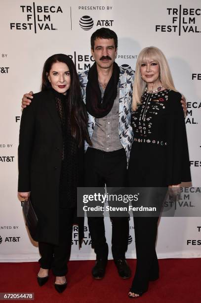 Marina Abramovic, Jorn Weisbrodt and a Lynda Prince attend "Blurred Lines: Inside the Art World" Premiere at Cinepolis Chelsea on April 23, 2017 in...