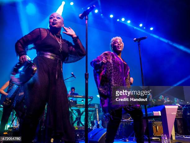 In this handout photo provided by Paisley Park Studios, Shelby J and Liv Warfield perform with New Power Generation during Paisley Park's Celebration...