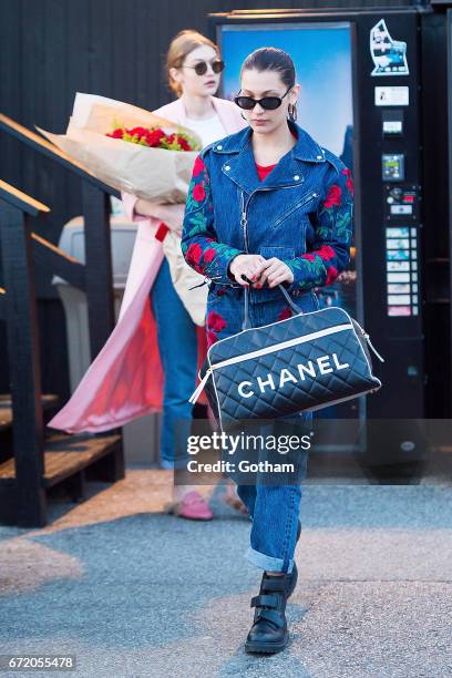 Models Gigi Hadid and Bella Hadid are seen in Midtown on April 23, 2017 in New York City.