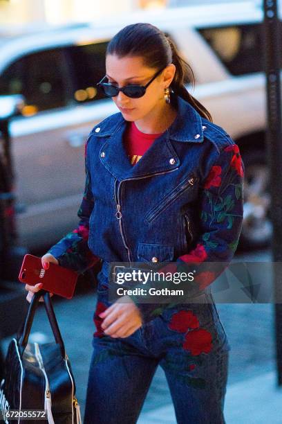 Model Bella Hadid is seen in NoHo on April 23, 2017 in New York City.