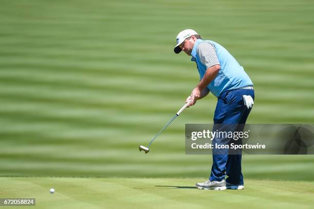 Jonathan Randolph putts during the final round of the Valero Texas Open at the TPC San Antonio Oaks Course in San Antonio, TX on April 23, 2017.