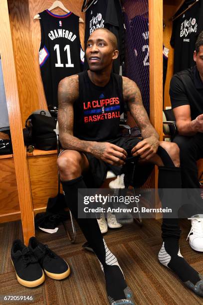 Jamal Crawford of the LA Clippers gets ready before the game against the Utah Jazz in Game Four during the Western Conference Quarterfinals of the...