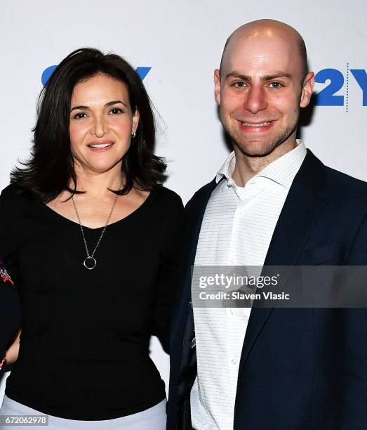 Authors Sheryl Sandberg and Adam Grant attend 92Y's event "Sheryl Sandberg And Adam Grant In Conversation With Katie Couric" at 92nd Street Y on...