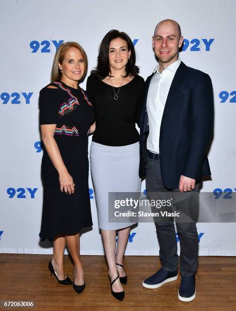 Journalist Katie Couric, author and COO of Facebook Sheryl Sandberg and author Adam Grant attend 92Y's event "Sheryl Sandberg And Adam Grant In...