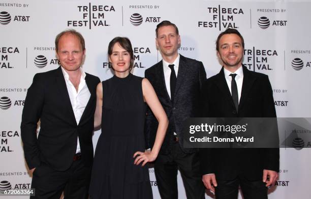 Director Dome Karukoski and actors Jessica Grabowsky, Pekka Strang and Seumas Sargent attend "Tom of Finland" Premiere during the 2017 Tribeca Film...