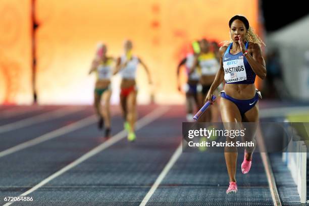 Natasha Hastings of the USA competes in the Women's 4x400 Metres Relay Final during the IAAF/BTC World Relays Bahamas 2017 at Thomas Robinson Stadium...