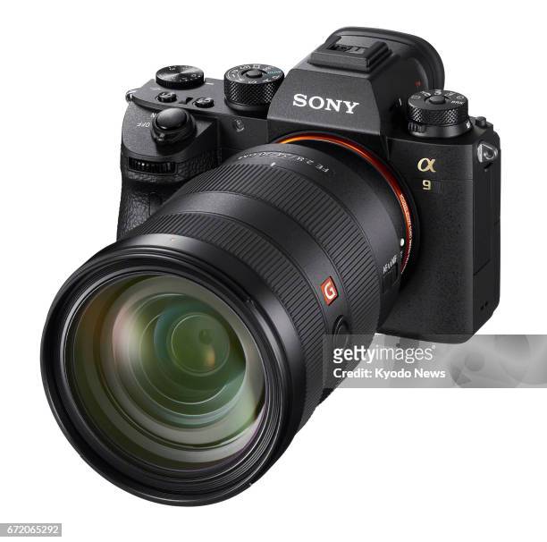 Undated photo shows Sony Corp.'s new mirrorless single-lens digital camera Alpha 9, which is capable of photographing silently at high speed. The...