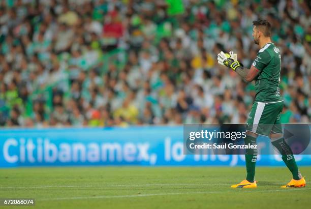 Jonathan Orozco of Santos looks on during the match between Santos Laguna and America as part of the Torneo Clausura 2017 Liga MX at Corona Stadium...