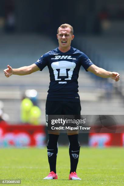 Abraham Gonzalez of Pumas reacts during the 15th round match between Pumas UNAM and Veracruz as part of the Torneo Clausura 2017 Liga MX at Olimpico...
