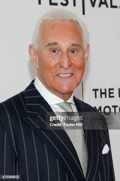 Political consultant Roger Stone attends the premiere of "Get Me Roger Stone!" during the 2017 Tribeca Film Festival at SVA Theatre on April 23, 2017...