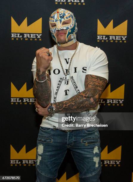 Óscar Gutiérrez aka Rey Mysterio of Lucha Underground during the 2017 C2E2 Chicago Comic & Entertainment Expo at McCormick Place on April 23, 2017 in...