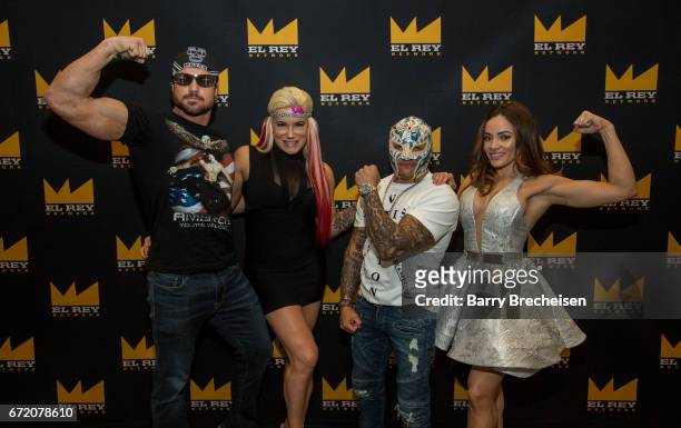 Johnny Mundo, Taya Valkyrie, Óscar Gutiérrez aka Rey Mysterio and Melissa Santos of Lucha Underground during the 2017 C2E2 Chicago Comic &...