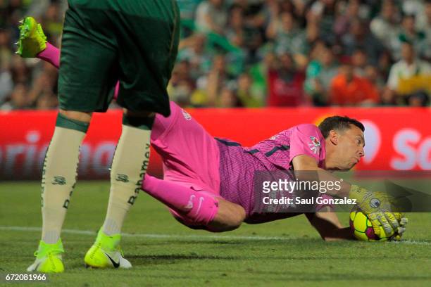 Agustin Marchesin of America catches the ball during the 15th round match between Santos Laguna and America as part of the Torneo Clausura 2017 Liga...