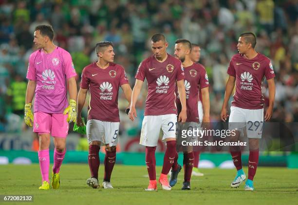 Players of America leave the field after the match between Santos Laguna and America as part of the Torneo Clausura 2017 Liga MX at Corona Stadium on...