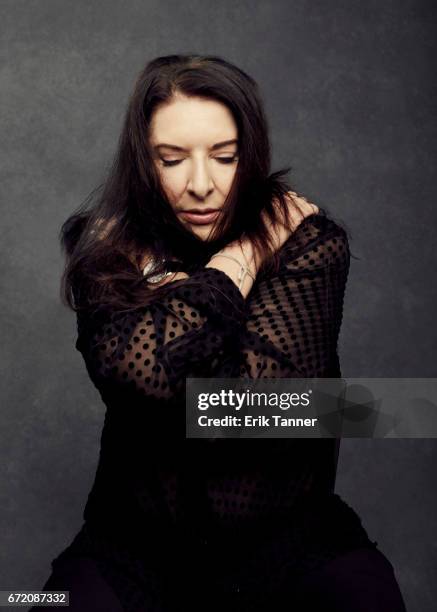 Performance artist Marina Abramovic from 'Blurred Lines: Inside The Art World'' poses at the 2017 Tribeca Film Festival portrait studio on on April...