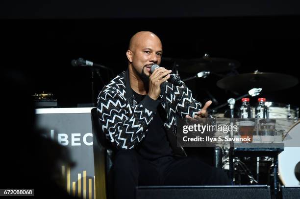 Common speaks at Tribeca Talks: Common with Nelson George during the 2017 Tribeca Film Festival at Spring Studios on April 23, 2017 in New York City.