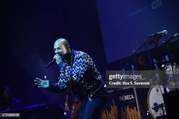 Common performs at Tribeca Talks: Common with Nelson George during the 2017 Tribeca Film Festival at Spring Studios on April 23, 2017 in New York...