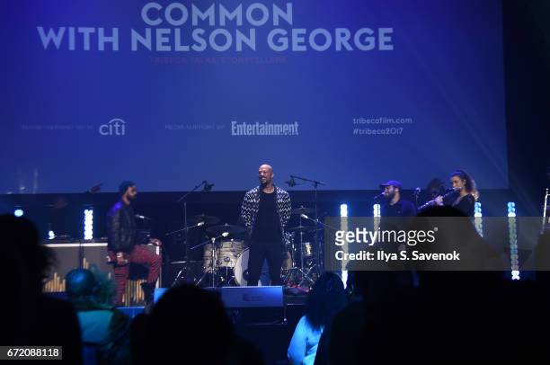 Common performs at Tribeca Talks: Common with Nelson George during the 2017 Tribeca Film Festival at Spring Studios on April 23, 2017 in New York...