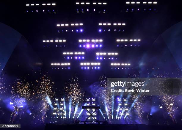 Porter Robinson & Madeon perform on the Coachella Stage during day 3 of the Coachella Valley Music And Arts Festival on April 23, 2017 in Indio,...