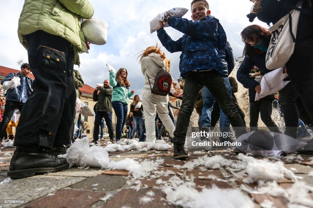 The  international pillow fight in Krakow