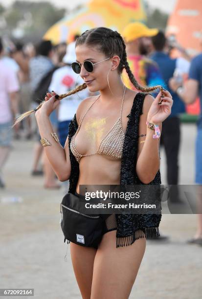 Festivalgoer attends day 2 of the 2017 Coachella Valley Music & Arts Festival at the Empire Polo Club on April 23, 2017 in Indio, California.