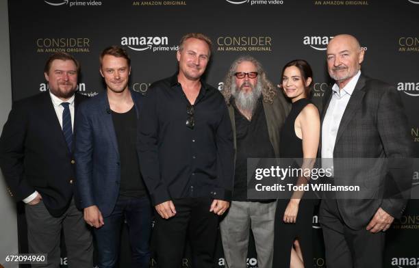 Actors Michael Chernus, Michael Dorman, cinematographer Jimmy Whitaker, actors Mark Boone Junior, Kathleen Munroe and Terry O'Quinn attend Amazon...