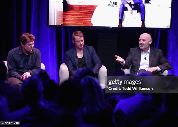 Creator/director/executive producer Steve Conrad, actors Michael Dorman and Terry O'Quinn speak onstage at Amazon Original Series "Patriot" Emmy FYC...