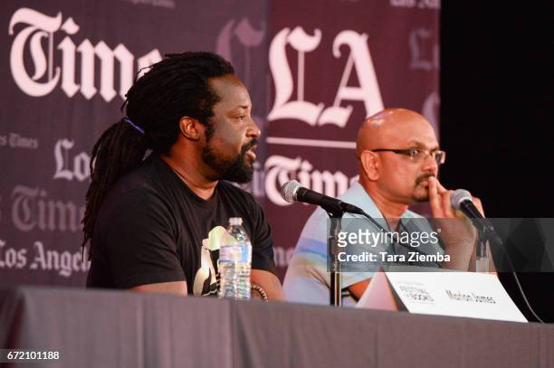 Author Marlon James speaks at the Los Angeles Times Festival Of Books at USC on April 23, 2017 in Los Angeles, California.