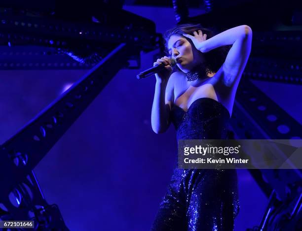 Singer Lorde performs on the Coachella Stage during day 3 of the Coachella Valley Music And Arts Festival on April 23, 2017 in Indio, California.