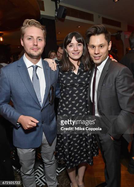 Dan Clifton, Film Director Sophie Brooks, and David Brooks pose for a picture at the 2017 Tribeca Film Festival - "The Boy Downstairs" - after party...