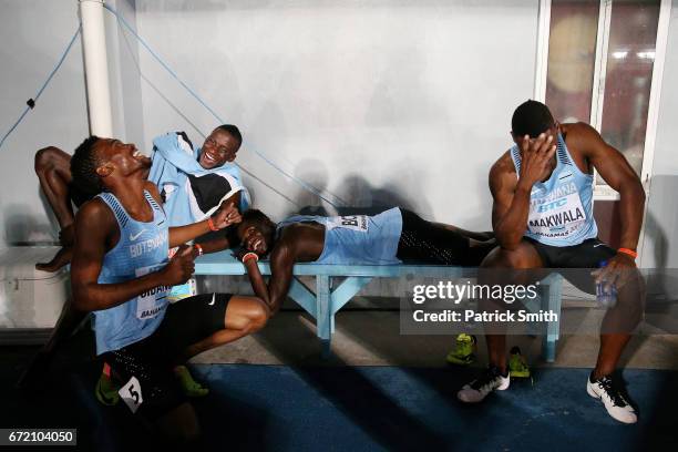 Team Botswana celebrates after placing second in the Men's 4x400 Metres Relay Final during the IAAF/BTC World Relays Bahamas 2017 at Thomas Robinson...