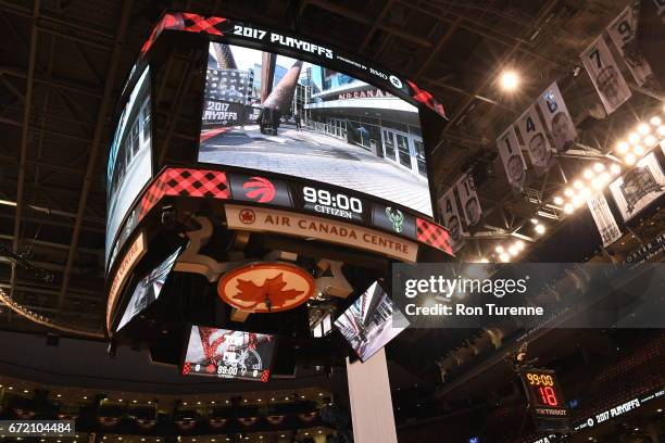 General view of the arena before the game between the Toronto Raptors and the Milwaukee Bucks in Round One of the Eastern Conference Playoffs during...