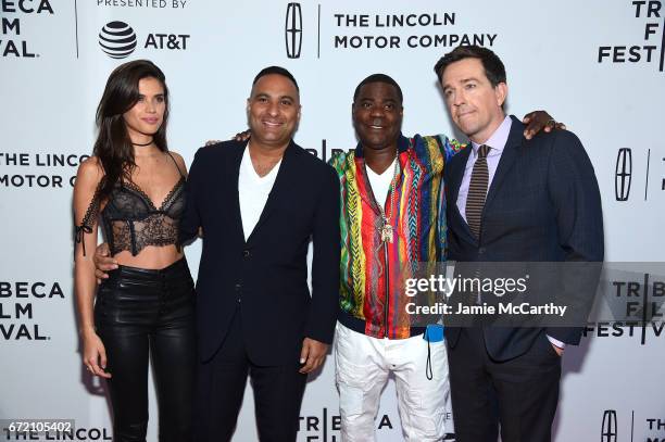 Actors Sara Sampaio, Russell Peters, Tracy Morgan and producer Ed Helms attend "The Clapper" Premiere during the 2017 Tribeca Film Festival at SVA...