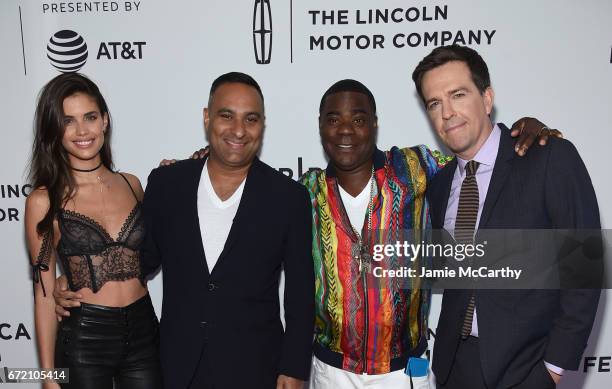 Actors Sara Sampaio, Russell Peters, Tracy Morgan and producer Ed Helms attend "The Clapper" Premiere during the 2017 Tribeca Film Festival at SVA...