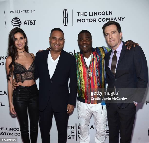 Actors Sara Sampaio, Russell Peters, Tracy Morgan and producer Ed Helms attend "The Clapper" Premiere during the 2017 Tribeca Film Festival at SVA...