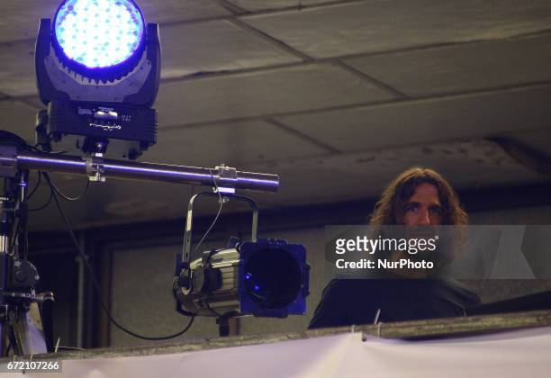 LaLiga ambassador Carles Puyol in Thessaloniki, Greece on Apr. 23, 2017 attends a meeting with refugees from urban areas in Thessaloniki, Polykastro...