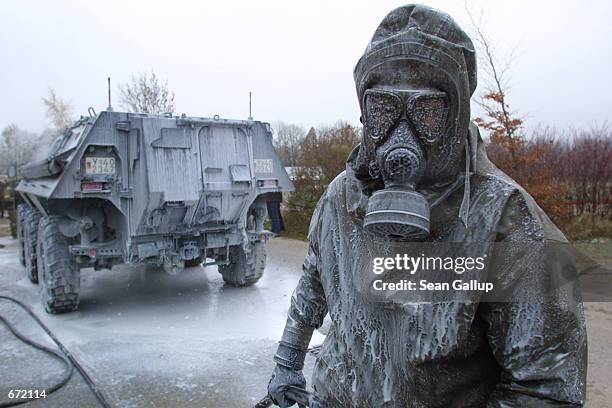 Member of the German Chemical Corps, a part of the German military that specializes in anti-nuclear, chemical, and biological weapons operations, is...