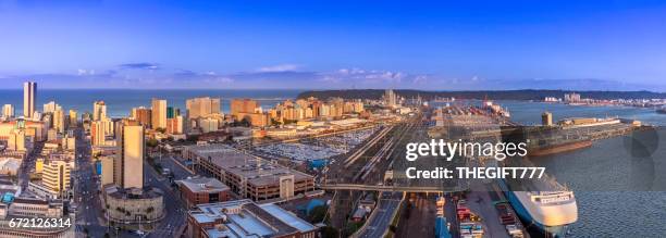 durban cityscape centre panorama with the harbour - durban stock pictures, royalty-free photos & images