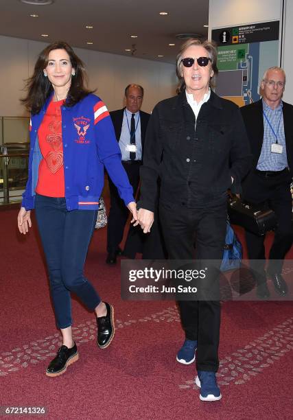 Sir Paul McCartney and Nancy Shevell are seen upon arrival at Haneda Airport on April 23, 2017 in Tokyo, Japan.