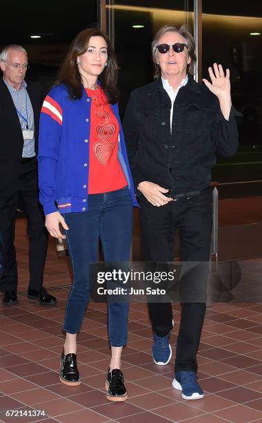 Sir Paul McCartney and Nancy Shevell are seen upon arrival at Haneda Airport on April 23, 2017 in Tokyo, Japan.