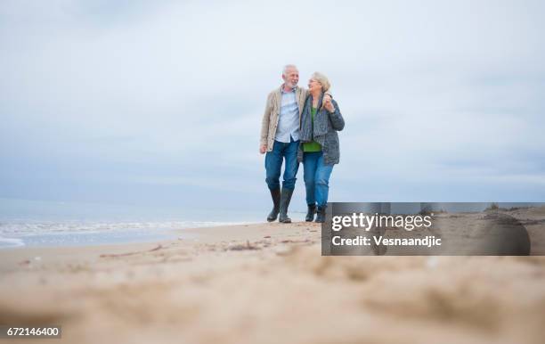 vacanza invernale perfetta - couple walking on beach foto e immagini stock