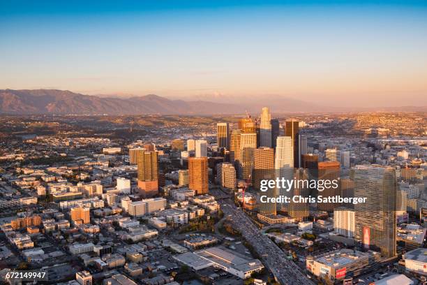 aerial view of los angeles cityscape, california, united states - mount baldy stock pictures, royalty-free photos & images
