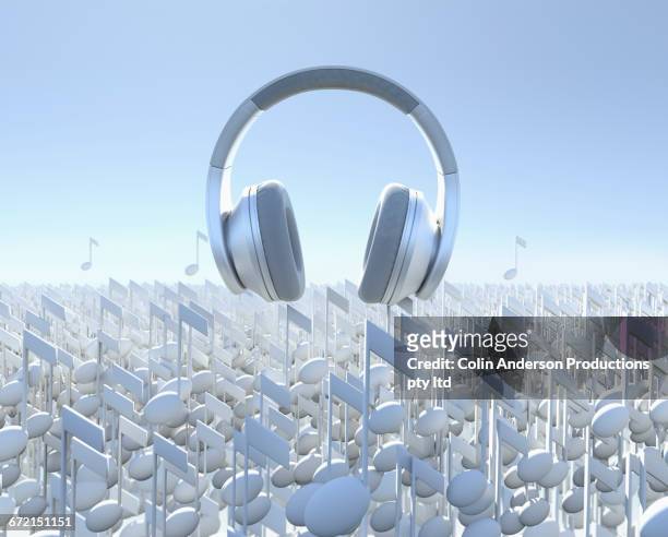 illustrations, cliparts, dessins animés et icônes de headphones floating over musical notes - rythme