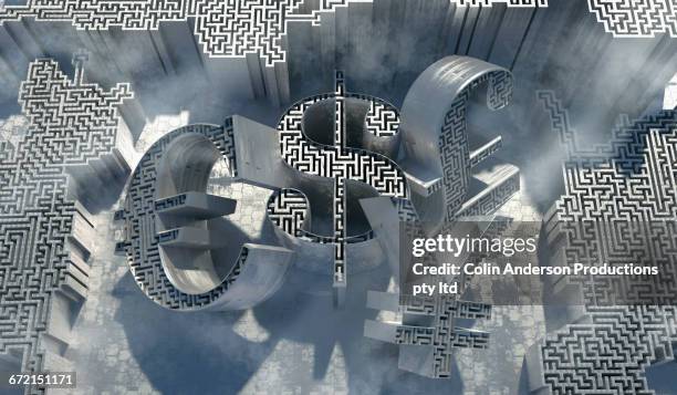 maze inside three dimensional money symbols - global business stock illustrations