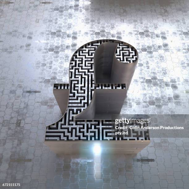 maze inside three dimensional british pound symbol - complicated instructions stock illustrations